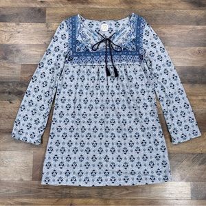 Lucky Brand Shirt Womens Small Blue Floral Tunic Long Sleeve Boho Top